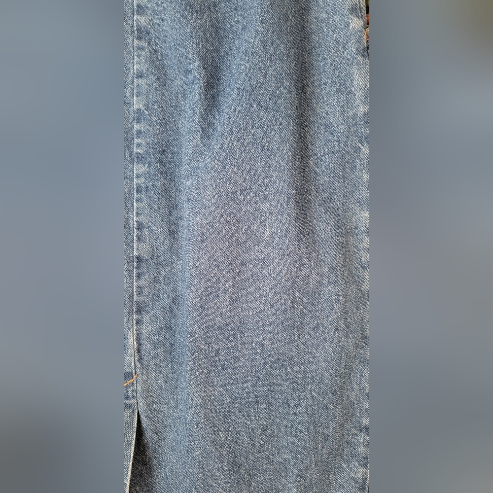 90s Vintg Denim Maxi Skirt Womens 7/8 Med Wash Blue 100% Cotton Fitted w/ Pleate - Picture 7 of 11